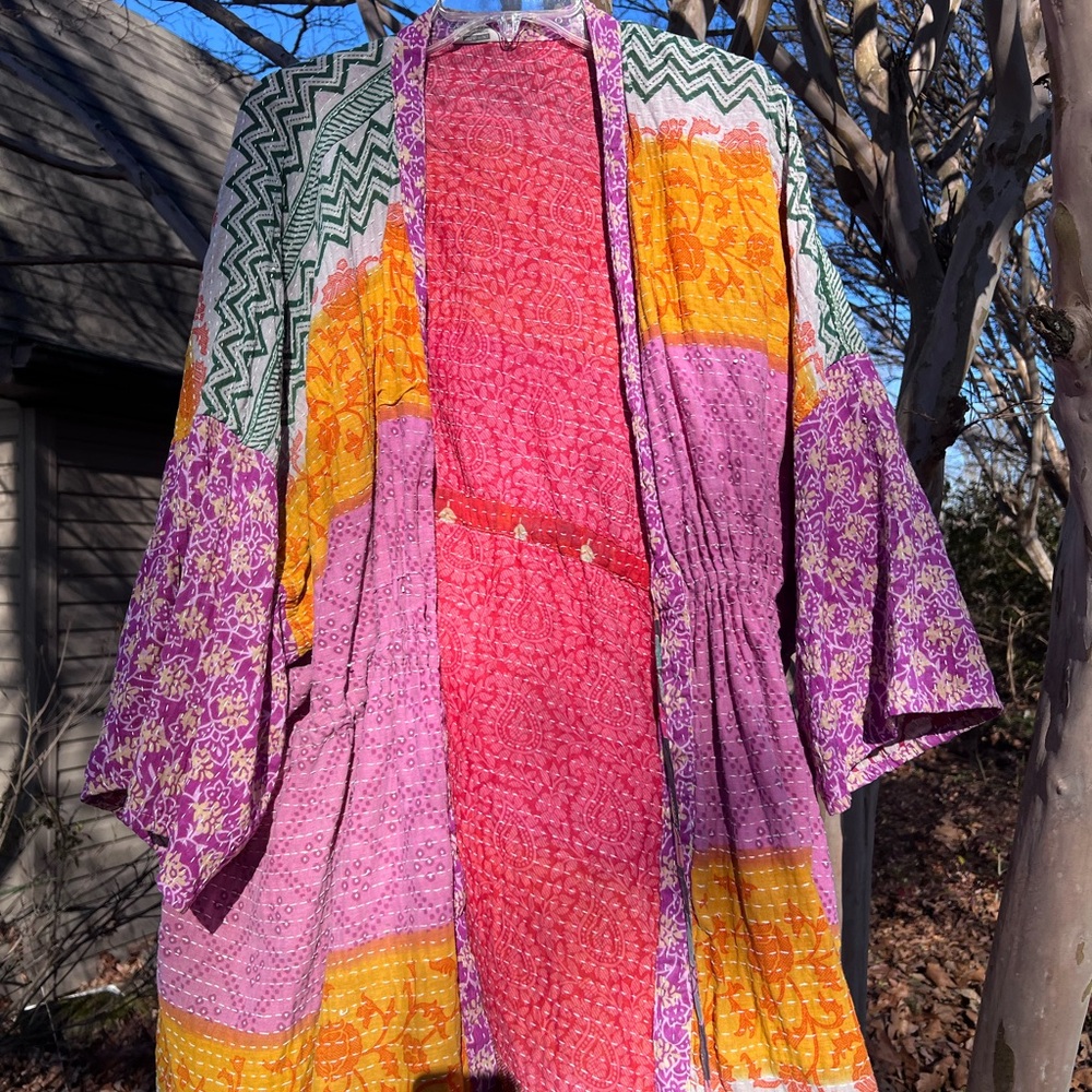 Bohemian Lavender & Yellow Patchwork Kimono Jacket - Picture 2 of 5